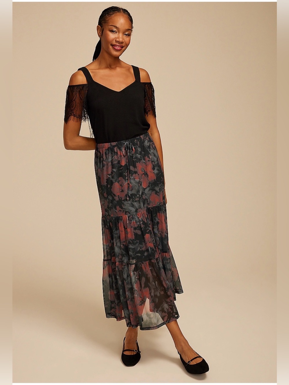 Maurices Large Printed Mesh High Rise Maxi Skirt NWT